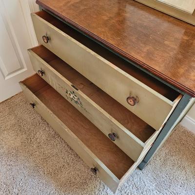 Vintage Hand-Painted Three Drawer Dresser w/Mirror. (UGB2-JS)