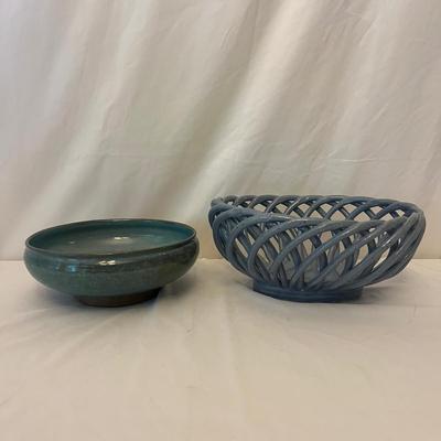 Pottery Basket Bowl & Teal Glazed Bowl (K-MG)