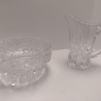 Pair of Vintage Crystal Glass Includes Footed Bowl and Pitcher