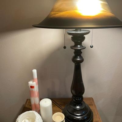 Lamp, candles and small stand