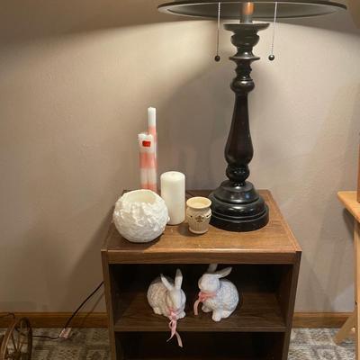Lamp, candles and small stand