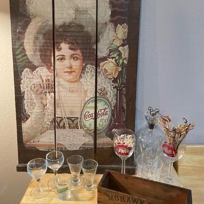 Vintage coke boats with Mohawk box and glass