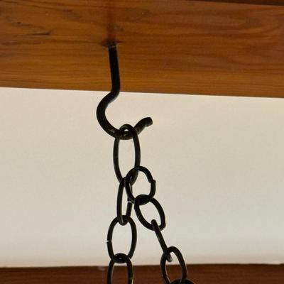 Sale Photo Thumbnail #2057: Measurements;
28.5” in width, 13.5” in depth
Comes with eight hanging hooks, two ceiling mounted hooks, and chain for hanging.