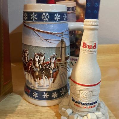 Budweiser stein and bottle deco