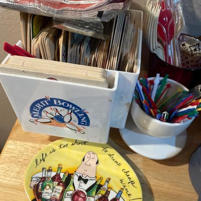 Coasters holder and toothpicks