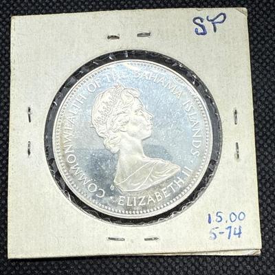 1971 The BAHAMAS Elizabeth II FLAMINGO Birds BU SILVER 2 Dollars Coin Proof