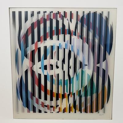 Sale Photo Thumbnail #395: Signed in pencil by the artist, Agam is an Israeli artist best know for his abstract optical art works. Measures 15x15" Some of his works go in the thousands. 