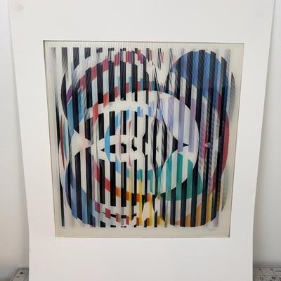 Sale Photo Thumbnail #399: Signed in pencil by the artist, Agam is an Israeli artist best know for his abstract optical art works. Measures 15x15" Some of his works go in the thousands. 