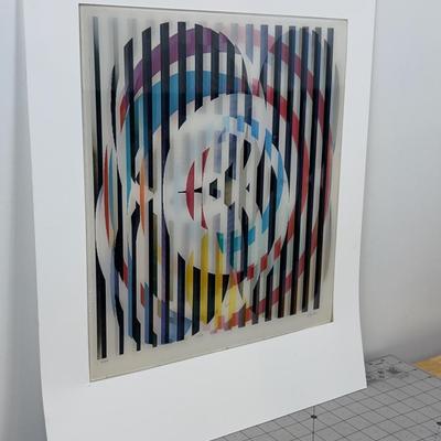 Sale Photo Thumbnail #397: Signed in pencil by the artist, Agam is an Israeli artist best know for his abstract optical art works. Measures 15x15" Some of his works go in the thousands. 