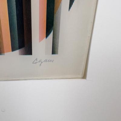 Sale Photo Thumbnail #400: Signed in pencil by the artist, Agam is an Israeli artist best know for his abstract optical art works. Measures 15x15" Some of his works go in the thousands. 