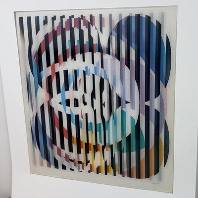 Sale Photo Thumbnail #398: Signed in pencil by the artist, Agam is an Israeli artist best know for his abstract optical art works. Measures 15x15" Some of his works go in the thousands. 