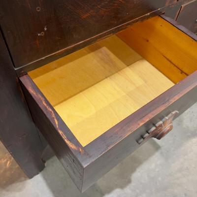 Sale Photo Thumbnail #523: Good Working Condition; Drawers, Pulls, Glass and locks work. All Pine Wood. Dark Walnut Stain. Measures 44 X 19 X 77". 
