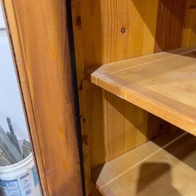 Sale Photo Thumbnail #526: Good Working Condition; Drawers, Pulls, Glass and locks work. All Pine Wood. Dark Walnut Stain. Measures 44 X 19 X 77". 
