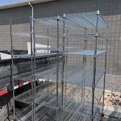 Sale Photo Thumbnail #604: You will receive 3 units 48" by 18" may have 5 or 6 shelves each. Used. Usable. Good Condition. SOME Wheels may be bent. 