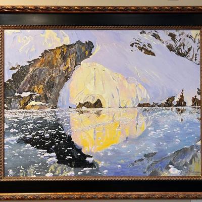 Sale Photo Thumbnail #683: Painting measure 44" by 56". Untitled by artist Jane Hansen, signed on the back by the artist. Painted in 2011. A boxing fee will apply if shipped.