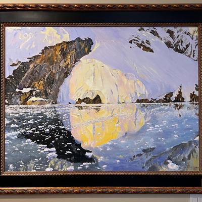 Sale Photo Thumbnail #682: Painting measure 44" by 56". Untitled by artist Jane Hansen, signed on the back by the artist. Painted in 2011. A boxing fee will apply if shipped.