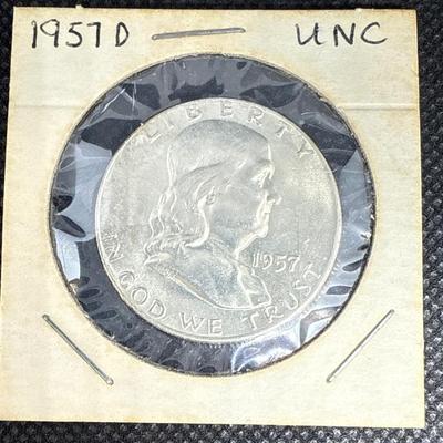 Lot (3) 1957 Franklin Halves - Uncirculated, Denver Mint