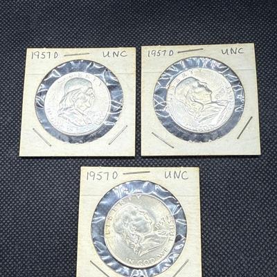 Lot (3) 1957 Franklin Halves - Uncirculated, Denver Mint