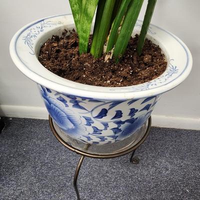 Snake Plant in a Vintage Asian Planter on stand