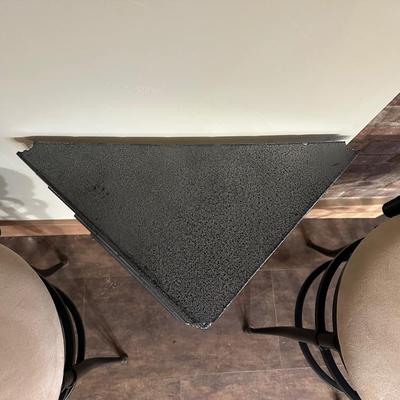 2 MICROFIBER SWIVEL BAR STOOLS WITH A METAL TRIANGLE SIDE TABLE