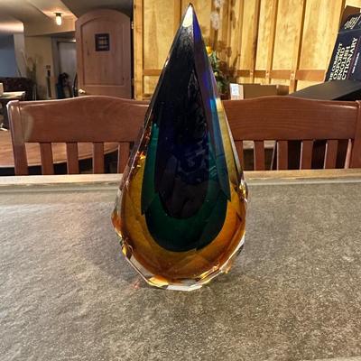 BRASS WOMAN'S BUST, HOURGLASS AND A TEARDROP ART GLASS