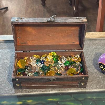 EYE OF NEWTON POTION BOTTLE, WOODEN TRINKET TREASURE CHEST WITH FAUX GEMS AND TREASURE, MINI TRINKET TREASURE CHEST AND WIZARD WAND WITH...