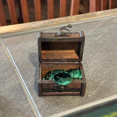 EYE OF NEWTON POTION BOTTLE, WOODEN TRINKET TREASURE CHEST WITH FAUX GEMS AND TREASURE, MINI TRINKET TREASURE CHEST AND WIZARD WAND WITH...