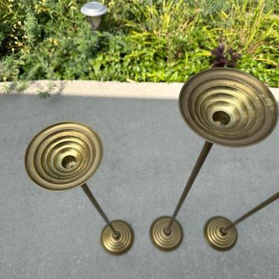 3 TALL BRASS CANDLESTICKS