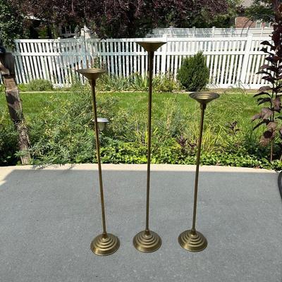 3 TALL BRASS CANDLESTICKS