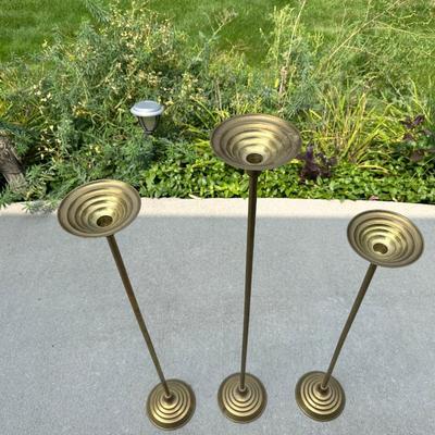 3 TALL BRASS CANDLESTICKS