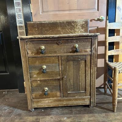 ANTIQUE WASH STAND AND A LADDER BACK CHAIR