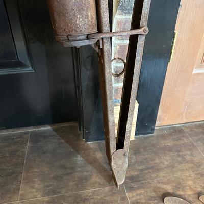 PRIMITIVE SEED PLANTER, STEEL GEAR AND A HORSE SHOE