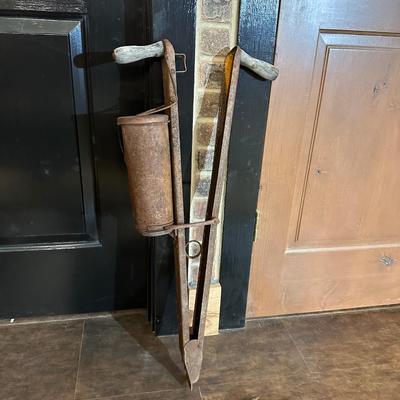 PRIMITIVE SEED PLANTER, STEEL GEAR AND A HORSE SHOE