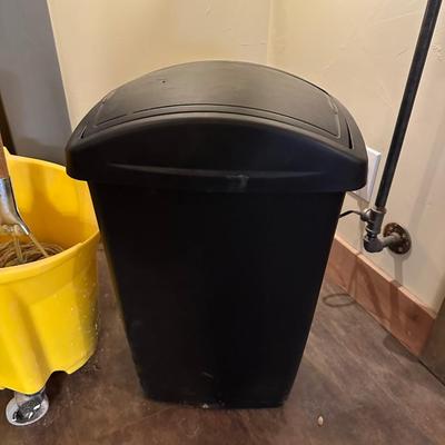 COMMERCIAL MOP BUCKET, MOP, WASTE CAN AND BROOM