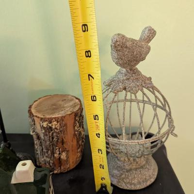 Painted Rocks Wooden Candle Holder Metal Dome Bird Cage (HW)