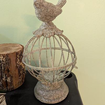 Painted Rocks Wooden Candle Holder Metal Dome Bird Cage (HW)