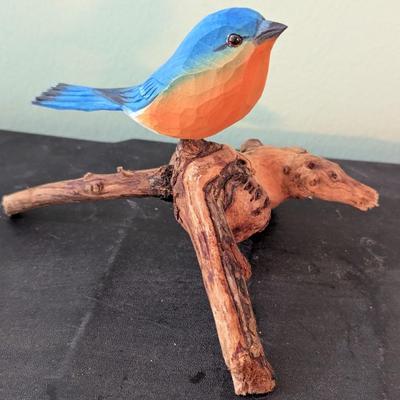 Signed Tony Dill Asheville NC Wood Carved Male Blue Bird (HW)