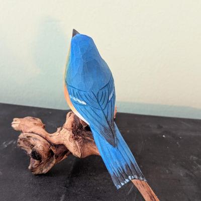 Signed Tony Dill Asheville NC Wood Carved Male Blue Bird (HW)