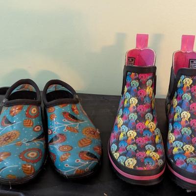 Skechers Bobs Rain Boots & Turquoise Bird Print Woman Sloggers Waterproof Size 6 (PB)
