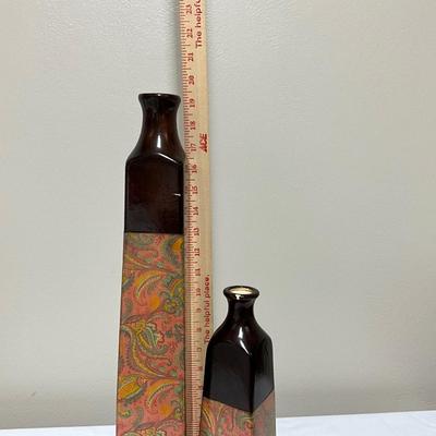 Cornucopia and 2 ceramic bronze/ paisley vases