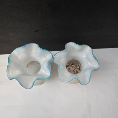 Beautiful blown glass vases with hand painted roses and a small jewelry / trinket box
