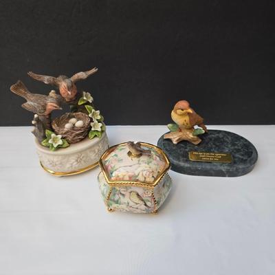 His eye is on the sparrow & Amazing Grace" Sparrow club music box & Signed Roger Williams porcelain Music box