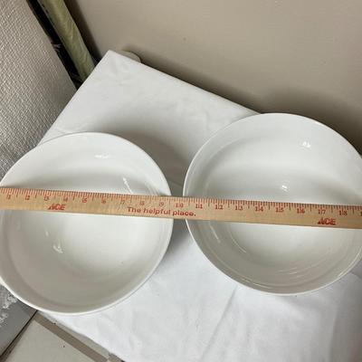 White glass serving bowls with leaf design