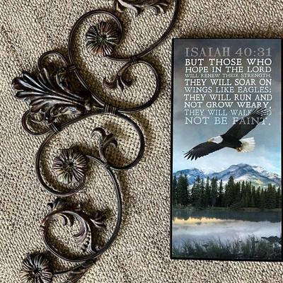 Wall metal decor with Isaiah 40:30 wooden art