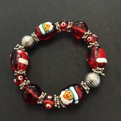 Cute Christmas art glass beaded bracelet