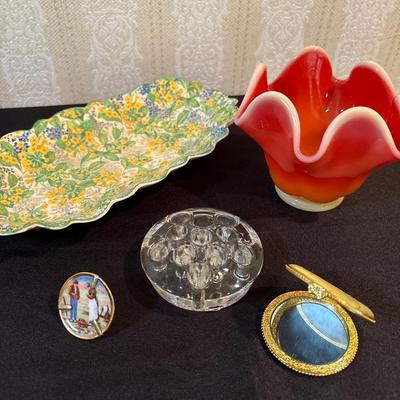 Wedgewood China celery dish, vase, miniature Limoges plate, compact & frog