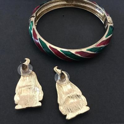 Cute vintage Gnome stud earrings and vintage bangle bracelet, Christmas holiday set