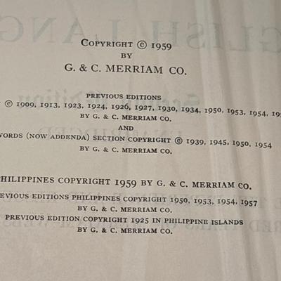 1959 dictionary, binders, bag