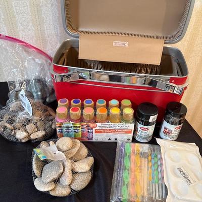 Samsonite Silhouette suitcase, stones & paint supplies