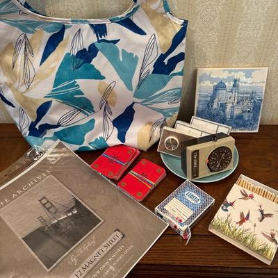 Bag, trivet, playing cards, matches, timers